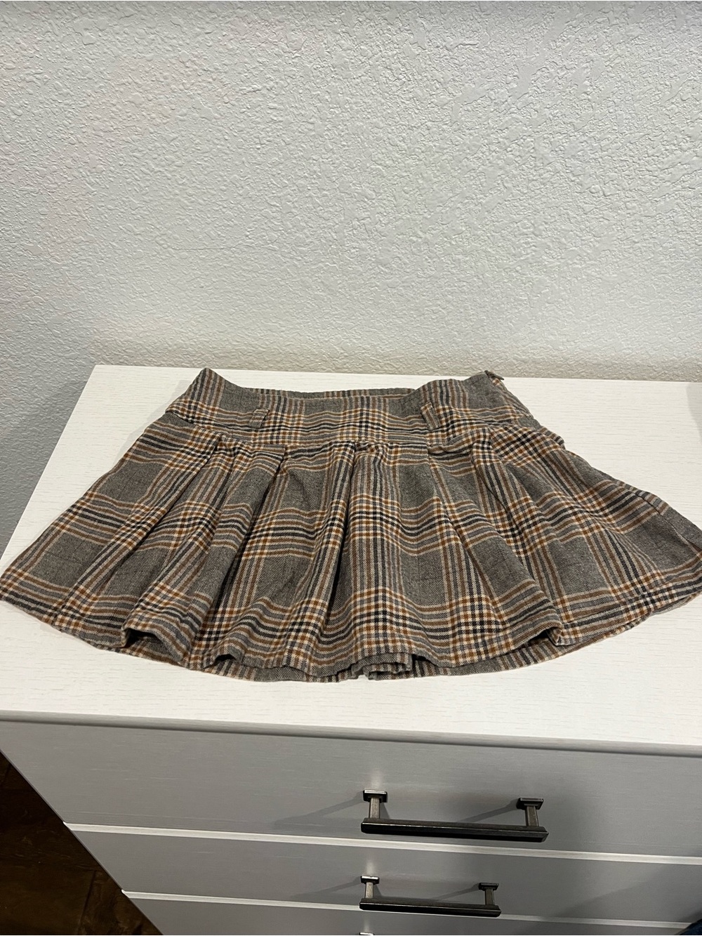 Sincerely Jules Plaid Pleated Mini Skirt in Brown and Gray
